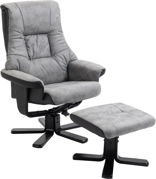 Fauteuil Relax - Grigio - Microfibra - Rotante - Con Pedane