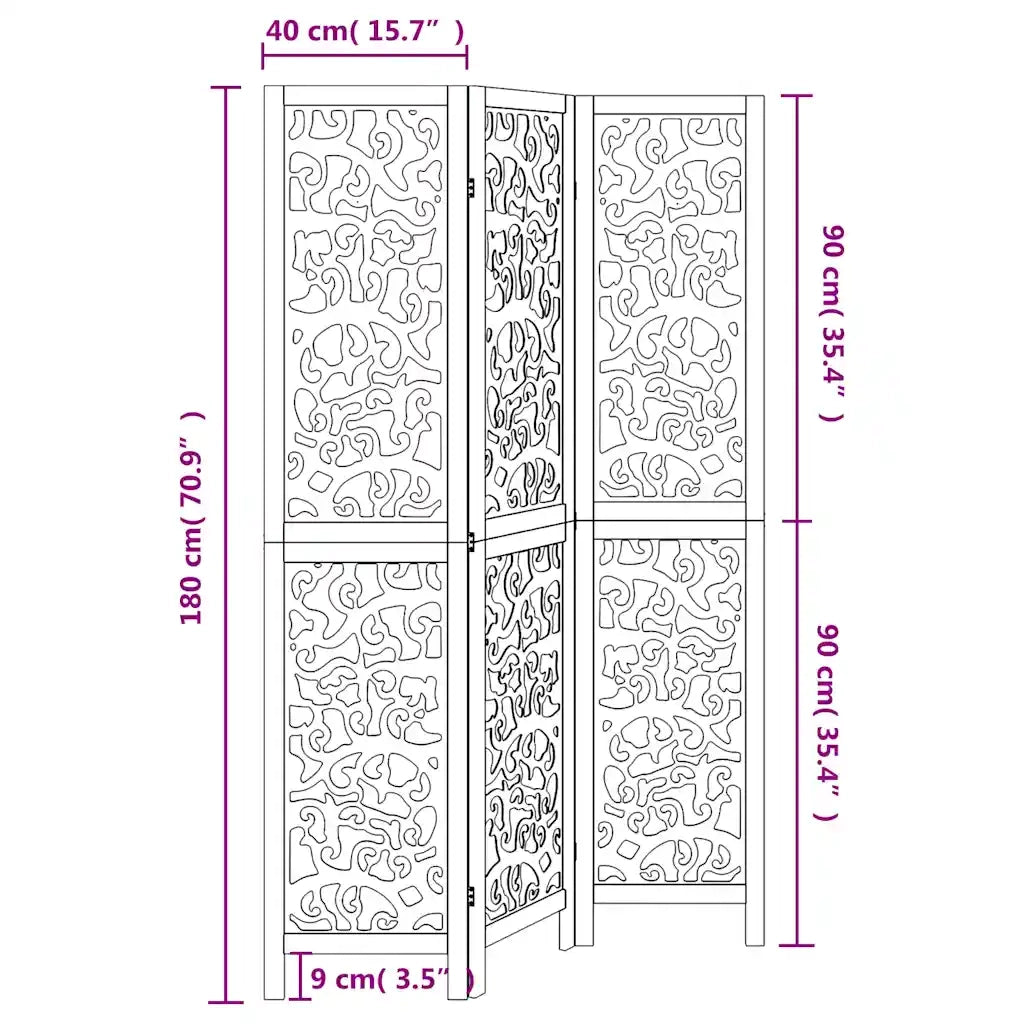 Divisorio Ambienti 3Pannelli Bianco Legno Massello di Paulownia 358734