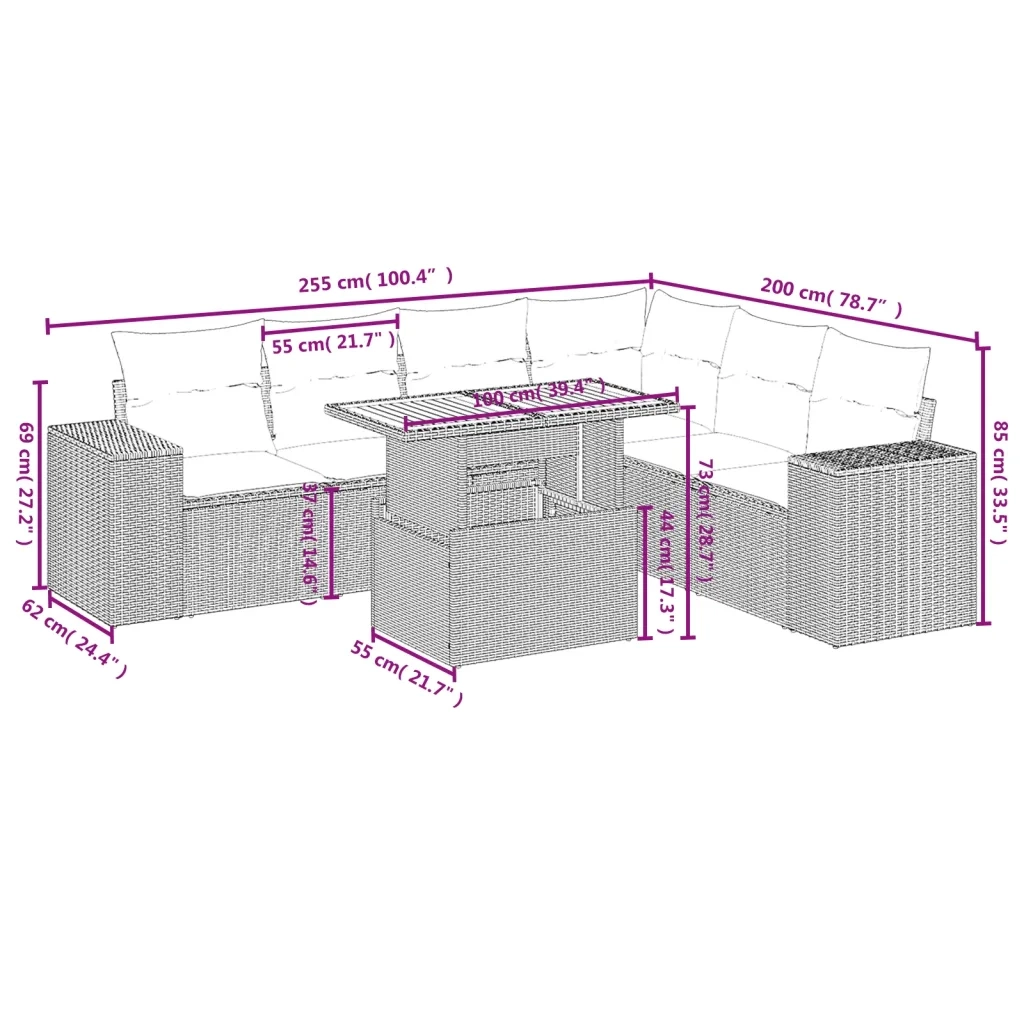 Set Divani da Giardino con Cuscini 7pz Nero Polyrattan
