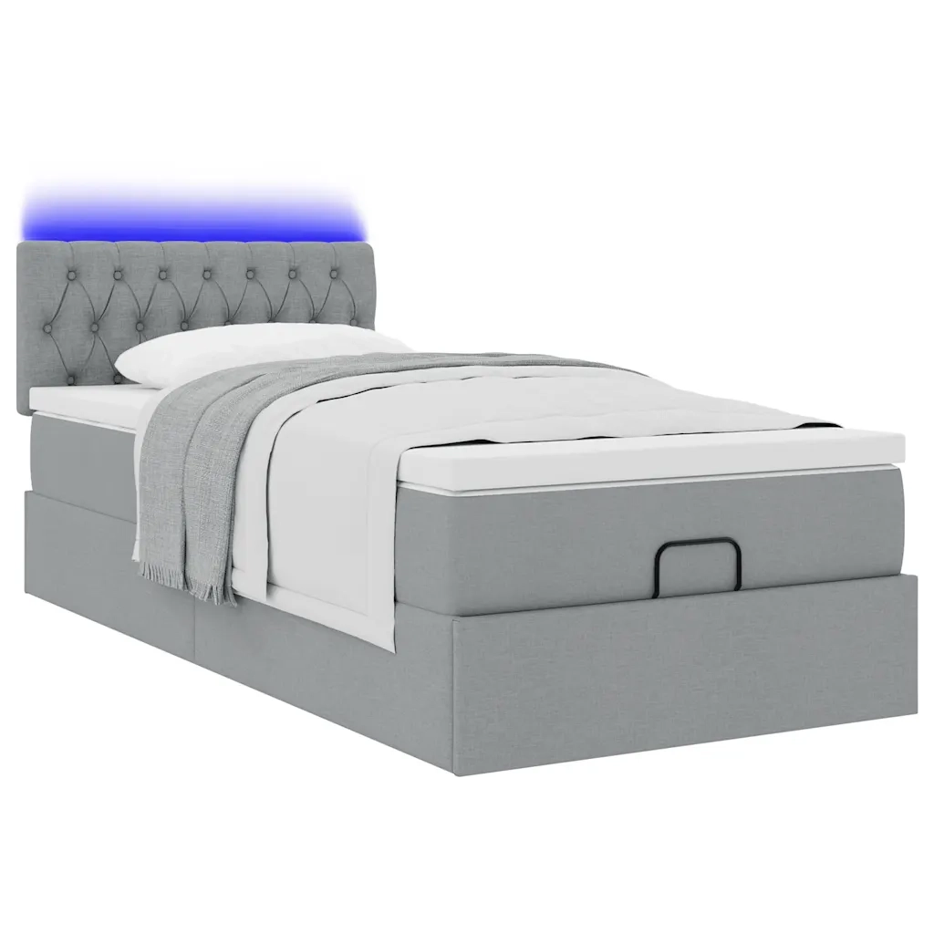 Pouf Letto con Materasso Grigio Chiaro 100x200 cm in Tessuto 3312367