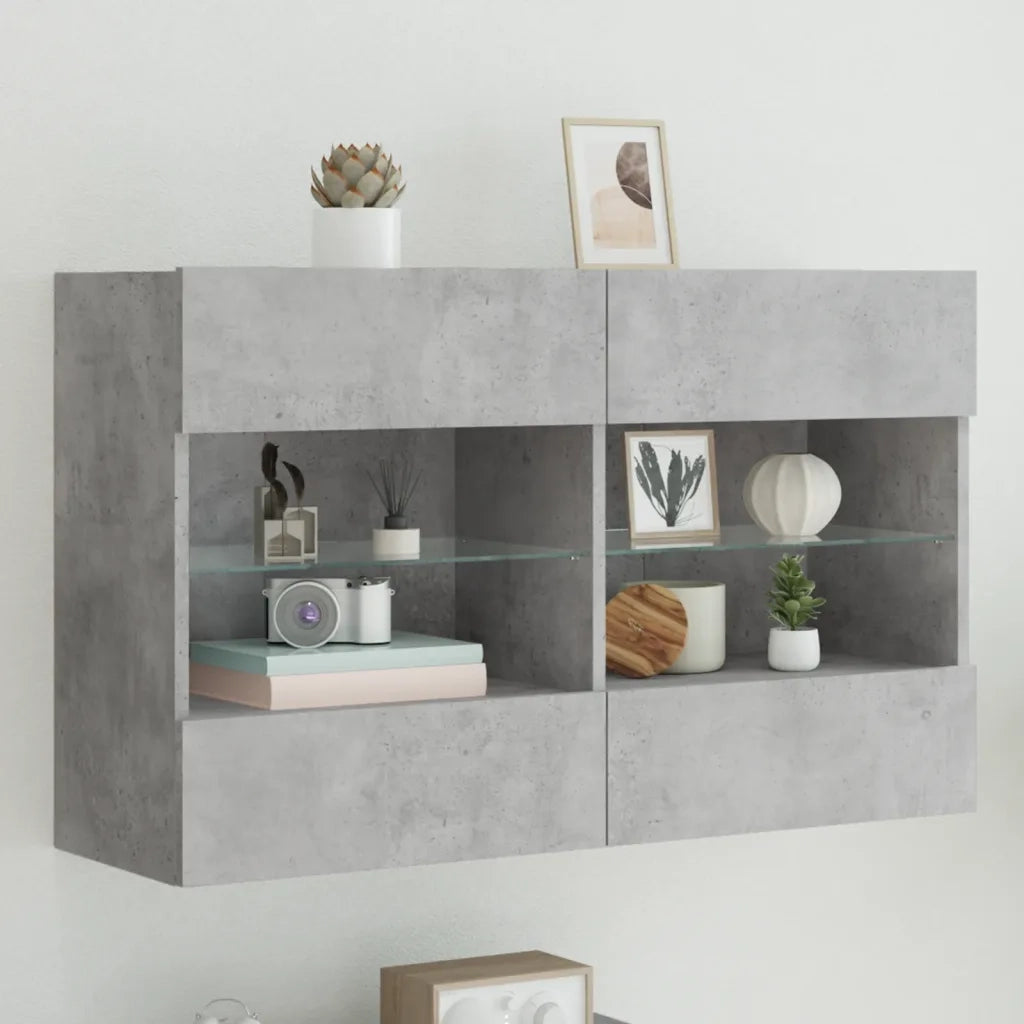 Mobile TV a Parete | Armadietto TV | Mobile Porta TV con Luci LED Grigio Cemento 98,5x30x60,5 cm