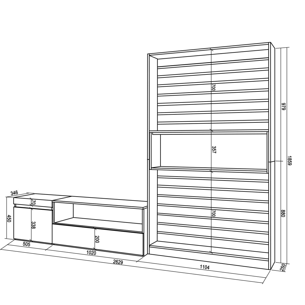 Mobile TV, Soggiorno, 260x35x186cm, Per TV fino a 65", Set di mobili, Bianco e nero RF2544