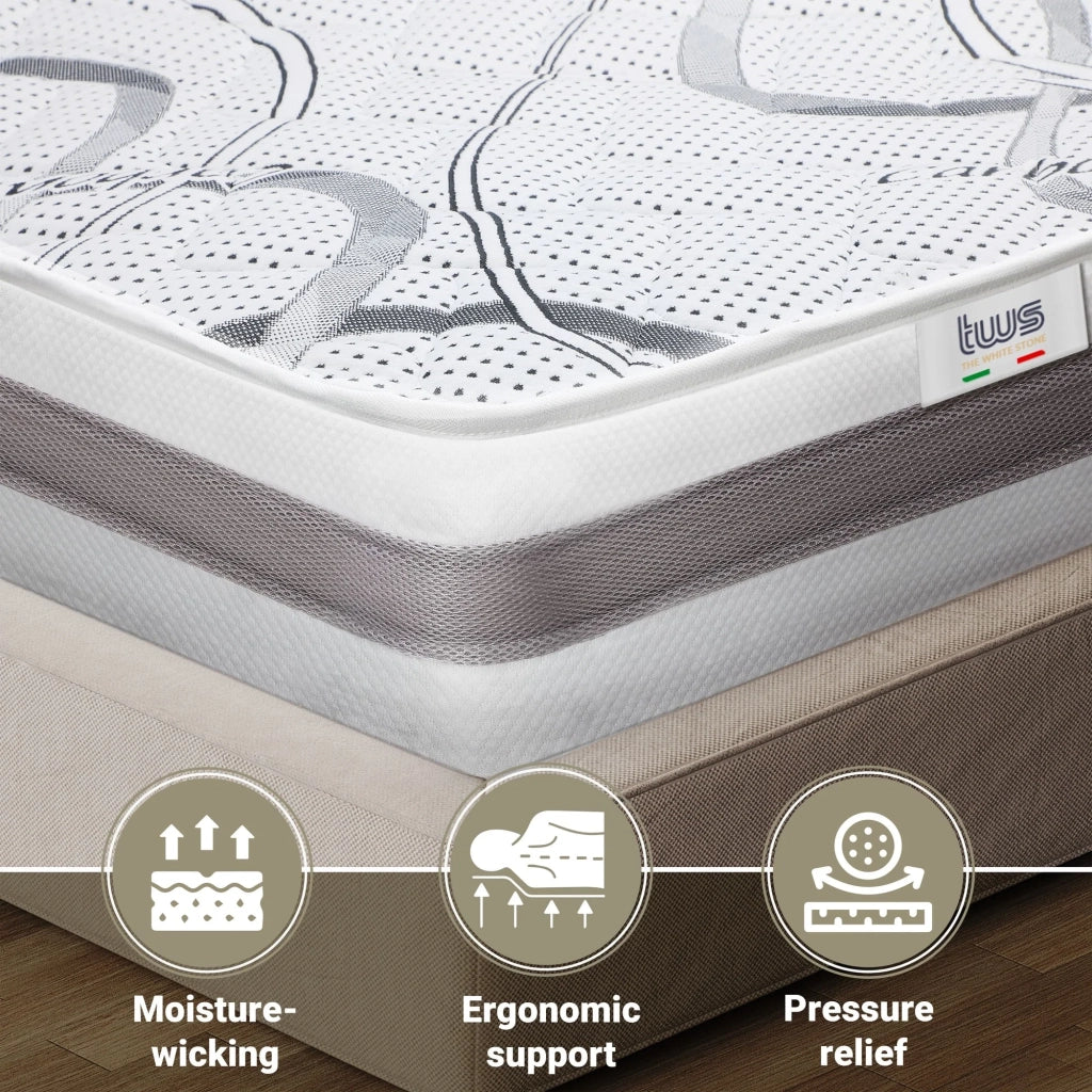 Materasso a Una Piazza e Mezza 130x180 cm a Media Rigidita' | Altezza 20 cm | Tessuto Anallergico e Traspirante | Proprieta' Ortopediche e Automodellanti | Prodotto in Italia