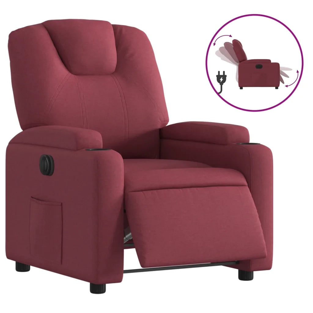 Poltrona Elettrica Reclinabile-Divano Sedia Rosso Vino in Tessuto 518737