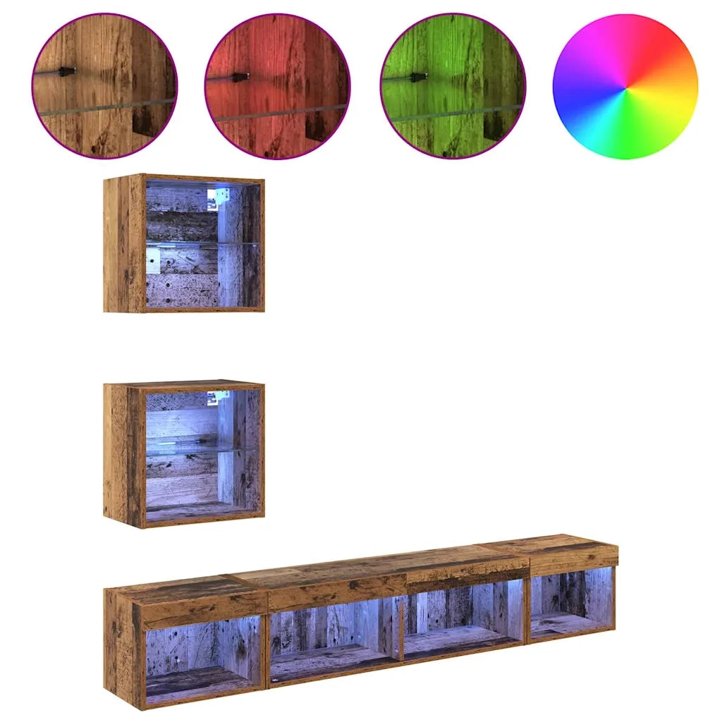 Unit¨¤ a muro per TV con LED con led 5 pz | Armadietto TV | Mobile Porta TV Legno vecchio