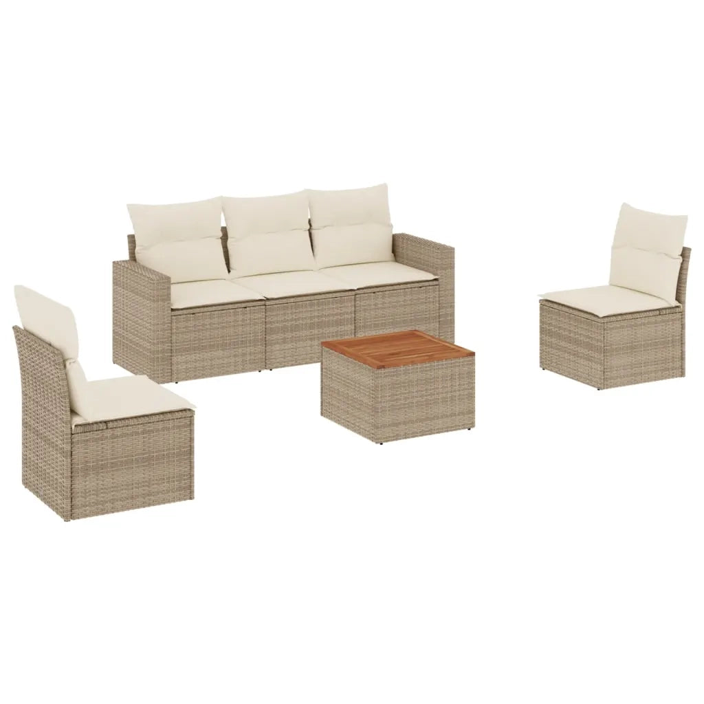 Set Divano da Giardino 6 pz con Cuscini Beige in Polyrattan 3224063