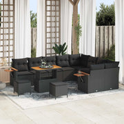 Set Divano da Giardino con cuscino 13 pcs Nero polyrattan