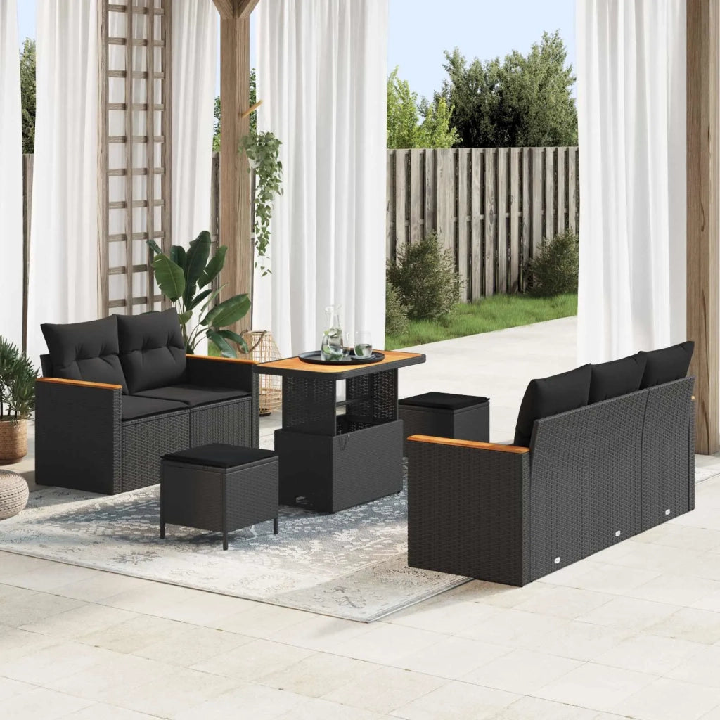 Set Divano da Giardino con cuscino 10 pcs Nero polyrattan