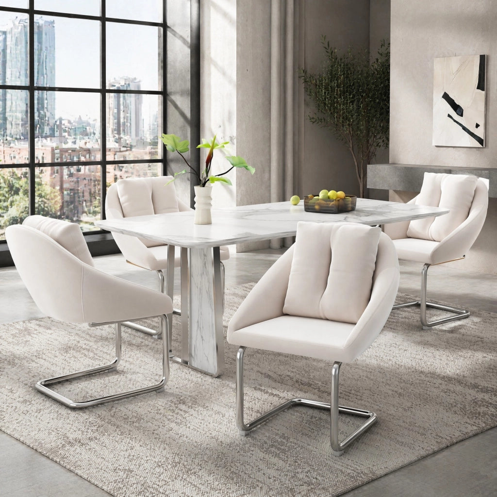SEDIE in velluto Beige Set da 4 pezzi