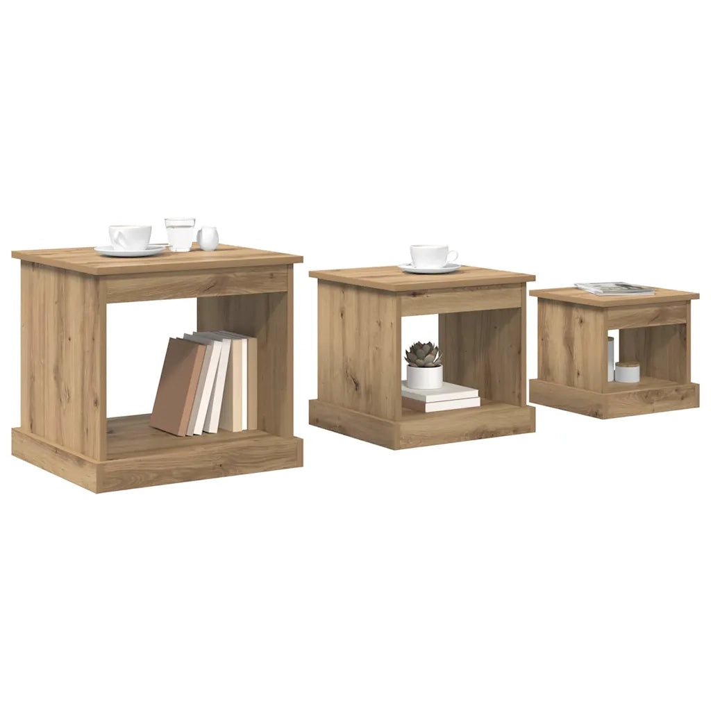 Tavolino da salotto 3 pz Rovere artigianale 48 x 45 x 45 cm 881451