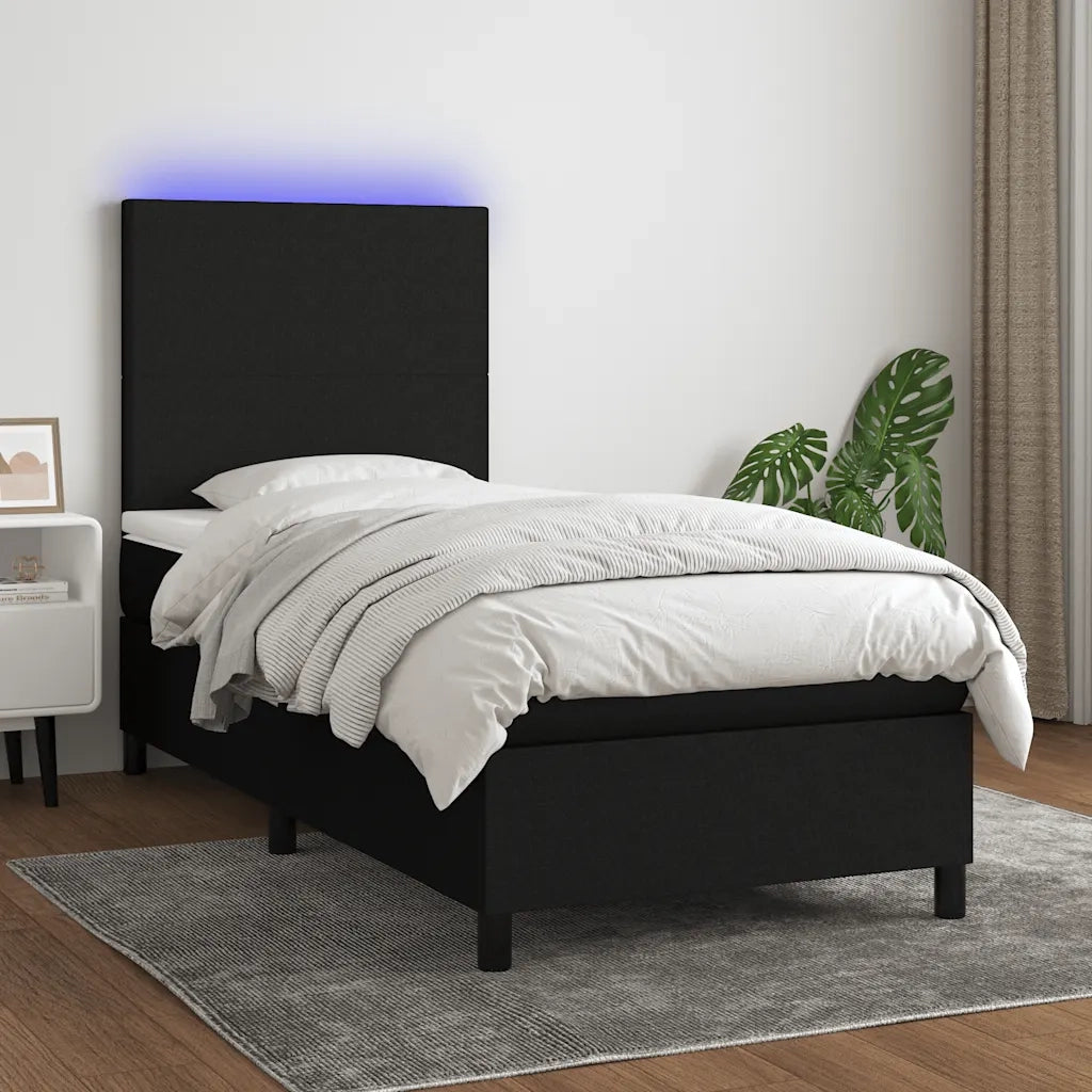 Letto a Molle con Materasso e LED-Struttura Letto con Materasso Nero 80x200 cm in Tessuto 354130