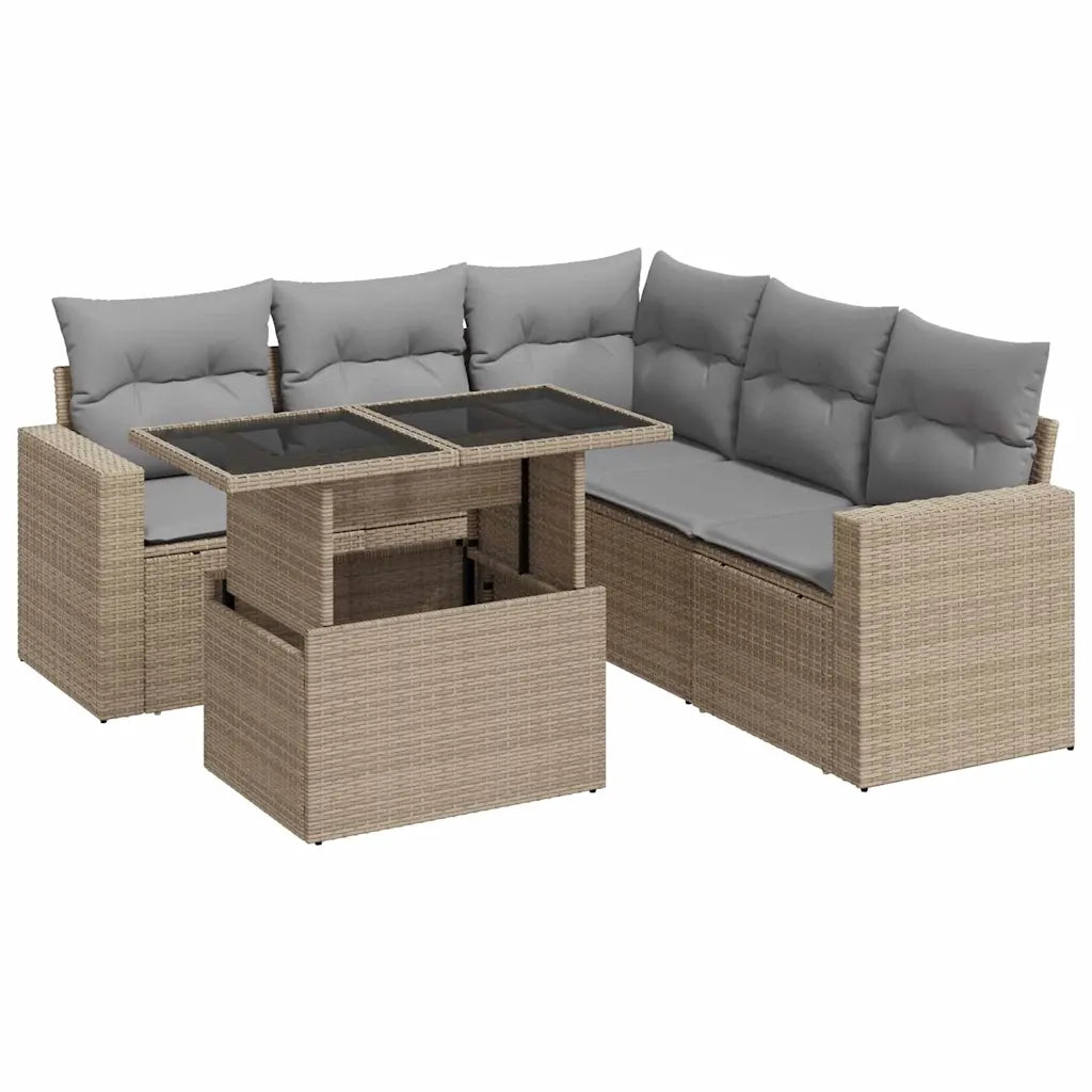 Set Divano da Giardino 6 pz con Cuscini Beige in Polyrattan 3326320