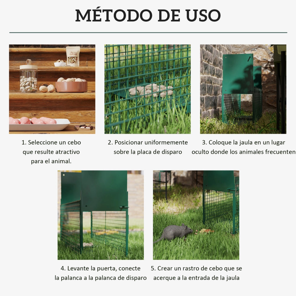 Gabbia per Animali Vivi con 2 Porte ¨C zephmum ¨C Verde Scuro Metallo 80x25x30 cm
