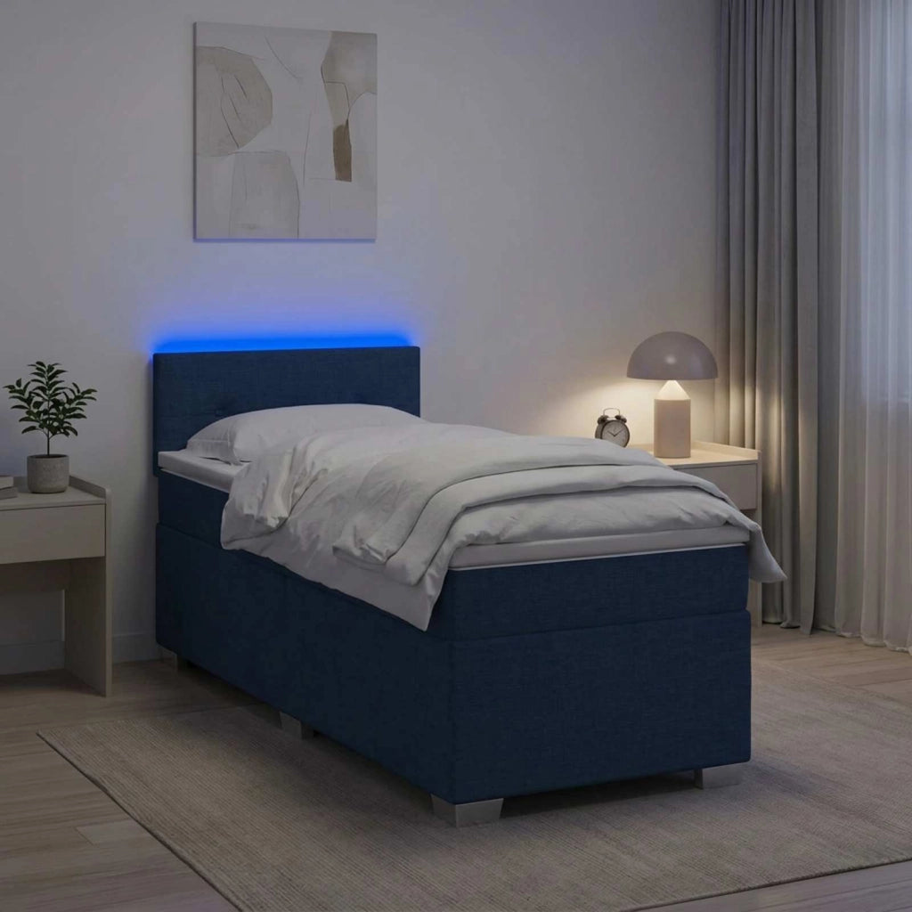 Letto con Box Spring, Materasso e LED Blu 80 x 200 cm Tessuto 3451818