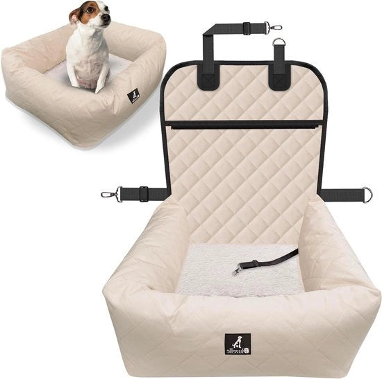 Autostatuetta per cani 2-in-1 - Cappotto in tessuto Oxford - Rimovibile e lavabile - Imbottito - Fondino antiscivolo - Colore: Beige