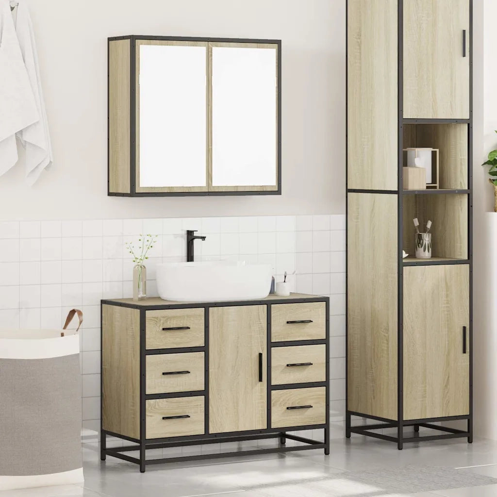 Set Mobili da Bagno | Armadio da bagno 2 pz Rovere Sonoma in Legno Multistrato