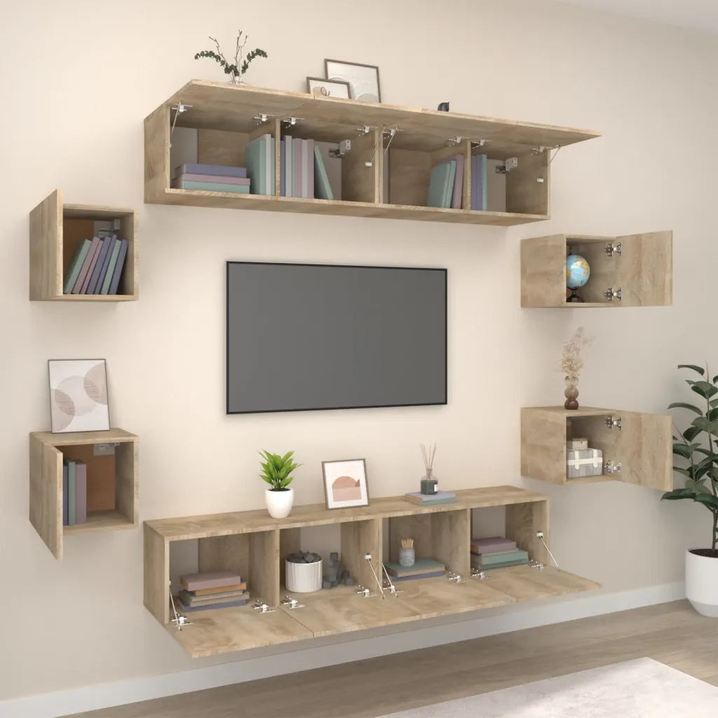 Set Mobili Porta TV 8pz-Set di 8 Credenza per TV Rovere Sonoma in Legno Multistrato 194151