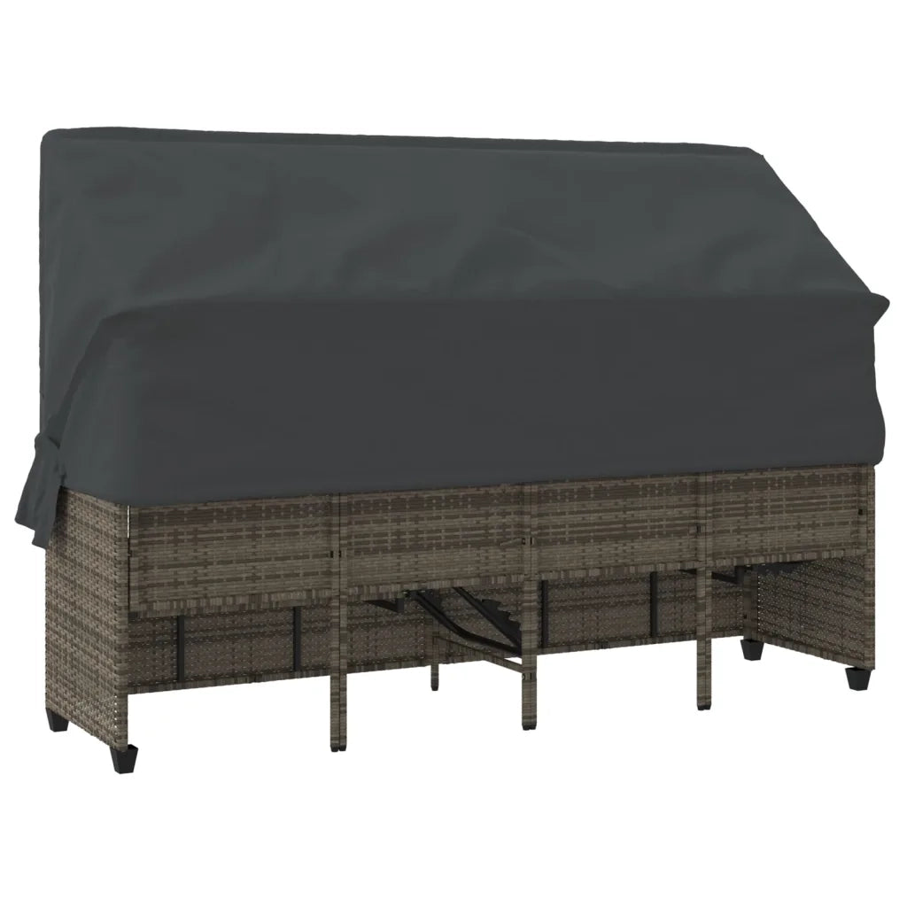 Lettino Prendisole con Baldacchino e Cuscini Grigio Polyrattan 368355