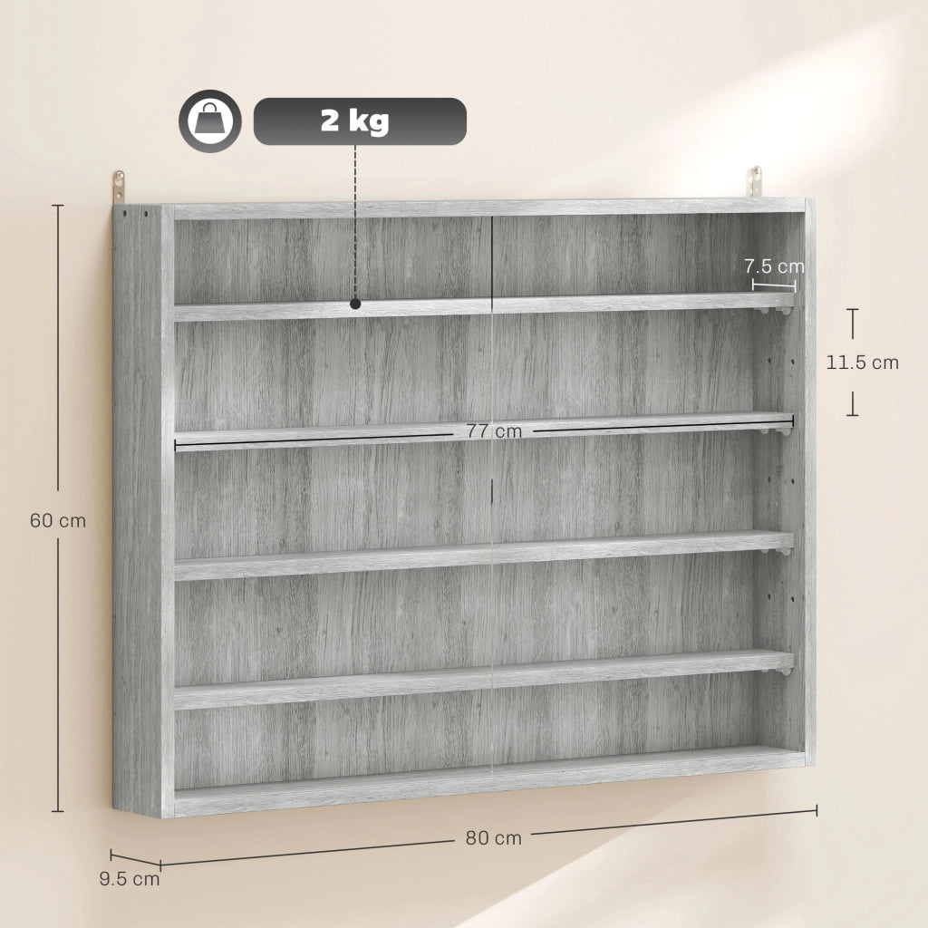 Libreria a 4 Ripiani Regolabili in Legno con Ante in Vetro ¨C Zephmum ¨C Grigio 80x60x9.5 cm