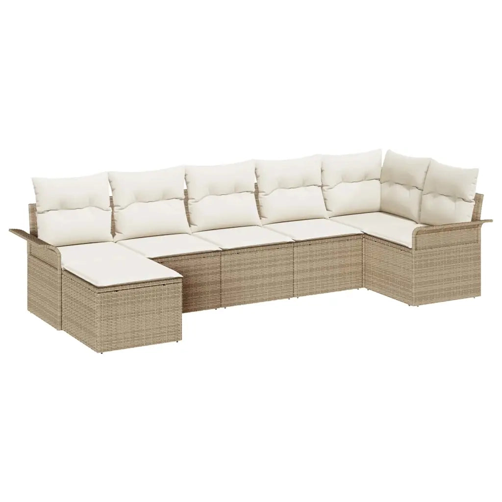 Set Divano da Giardino con cuscino 7 pcs Beige Poly Rattan