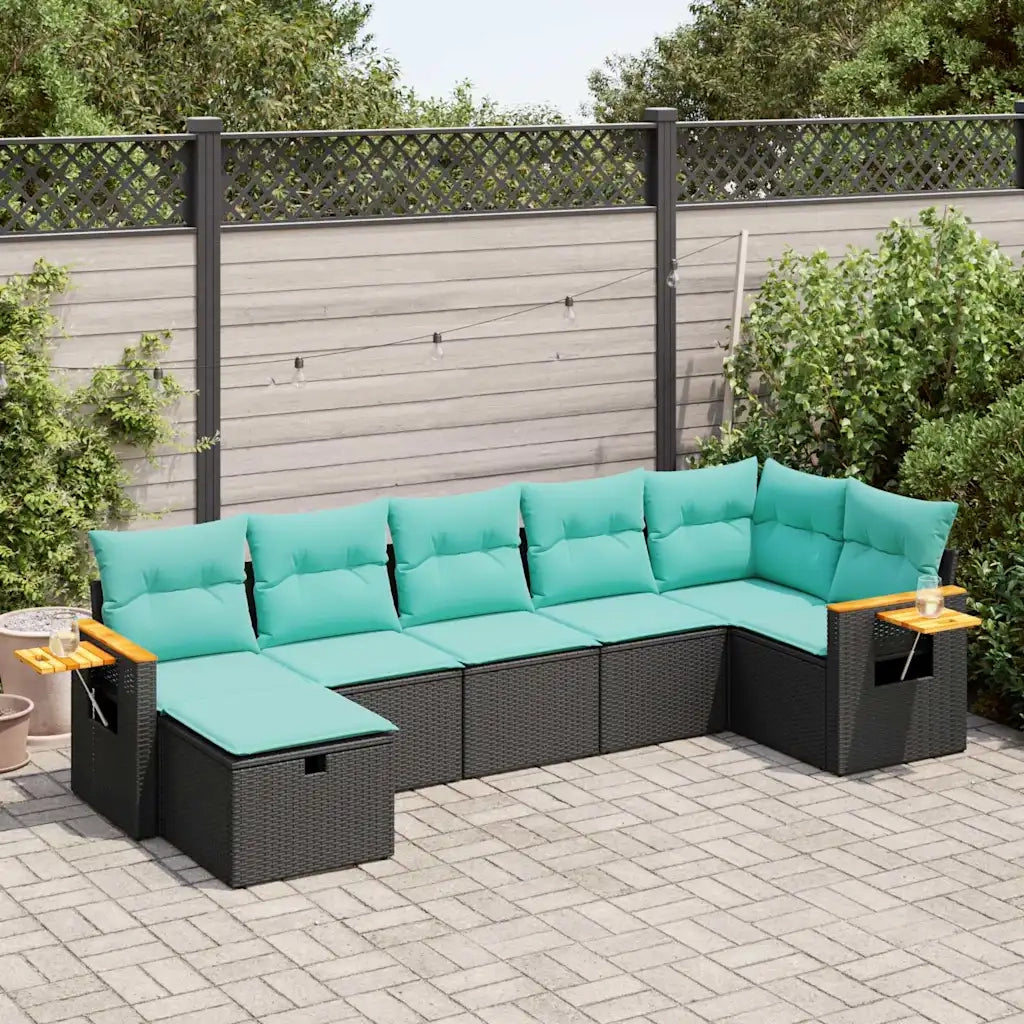 Set Divani da Giardino con Cuscini 7pz Nero Polyrattan 3325984