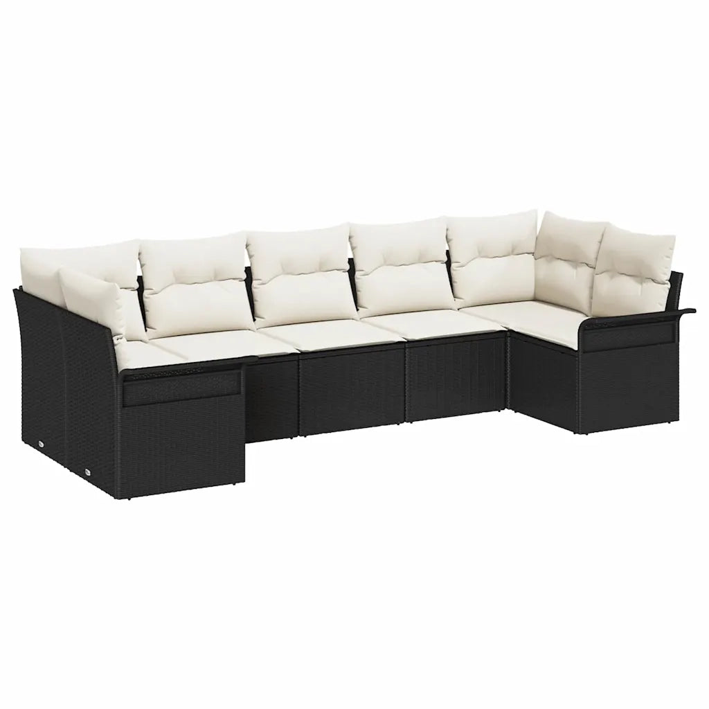 Set Divano da Giardino con cuscino 7 pcs Nero polyrattan