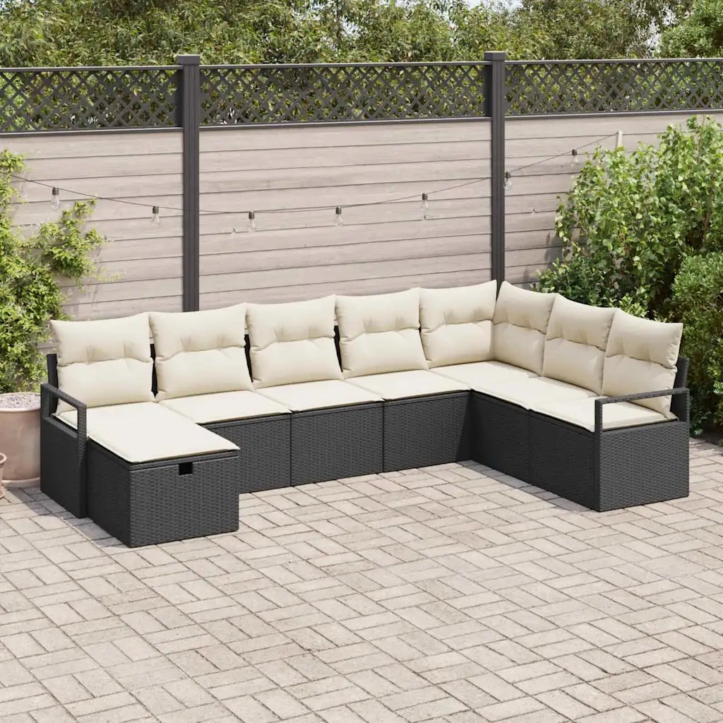 Set di divani con cuscino 8 pcs Nero e Crema polyrattan