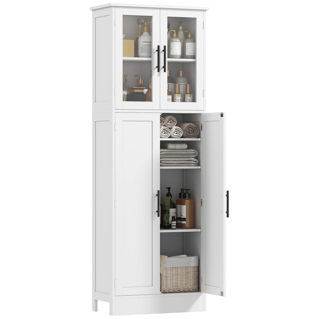 Mobile Bagno Alto 60x30x170 cm Ante Superiori in Vetro in MDF Bianco