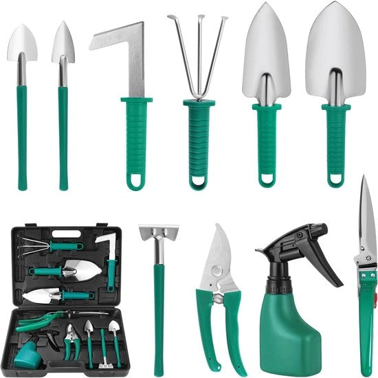 Set di attrezzi da giardinaggio - versatile e completo - 10 pezzi - verde