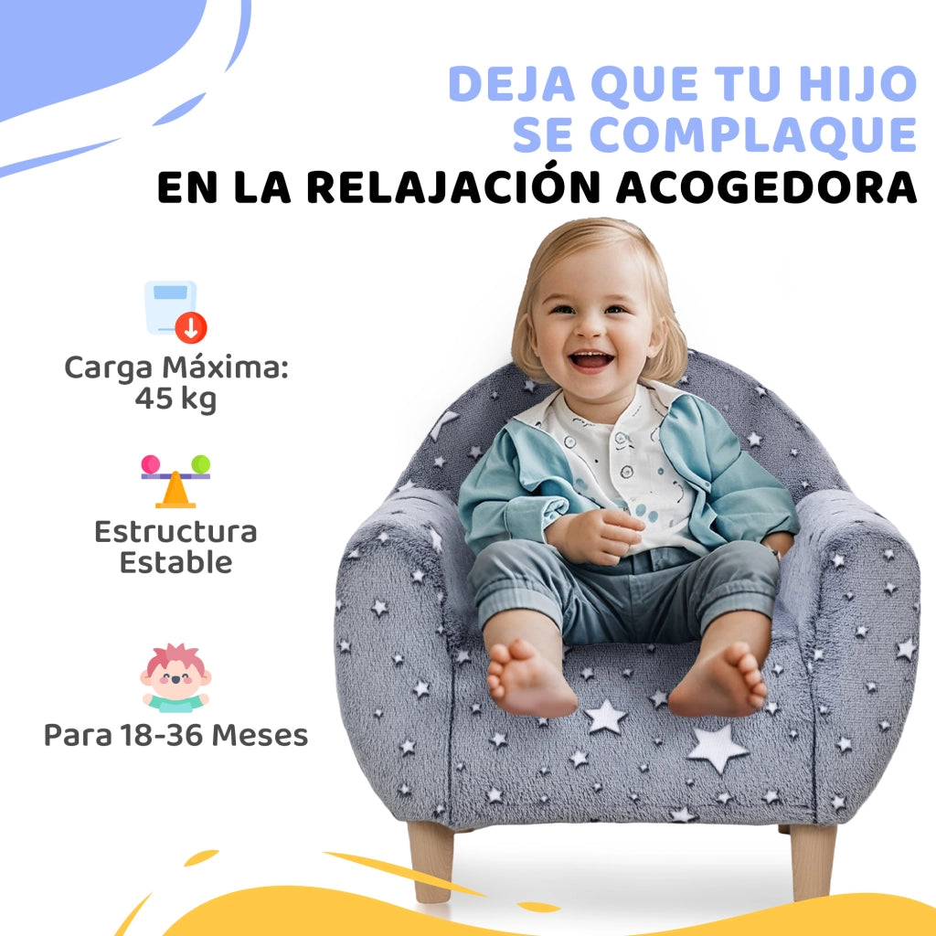 Divano per bambini in velluto ¨C zephmum ¨C 55x40x55 cm grigio