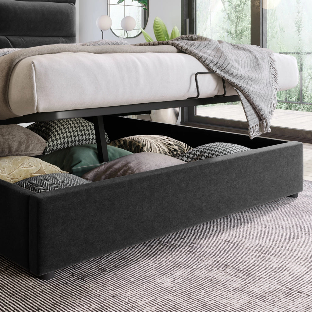 letto imbottito velluto nero 140x200 cm