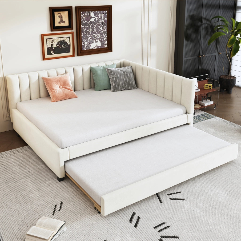 DESMIU Divano letto estraibile 140 × 200 cm 2 posti con letto supplementare, senza materasso, in velluto, beige