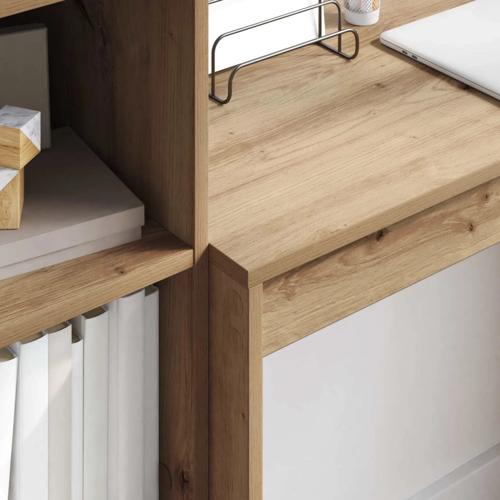 Scrivania | Tavolo da Ufficio con cassetto con lo scaffale 2 pz Rovere artigianale