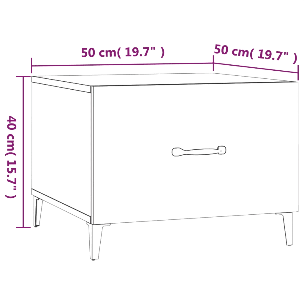 Tavolino Salotto con Gambe in Metallo Bianco Lucido 50x50x40cm 812738