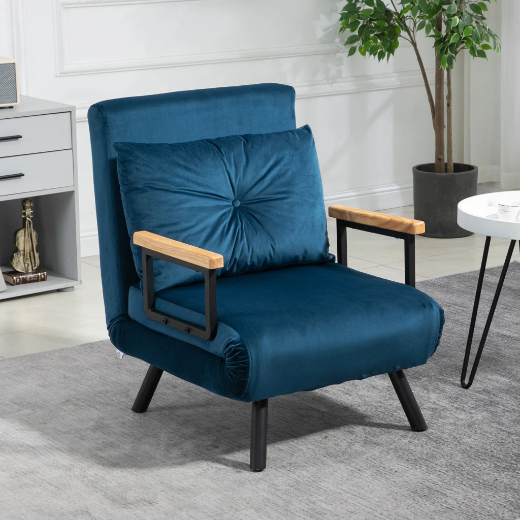Poltrona letto 1 posto ¨C Minimal ¨C blu, legno, velluto