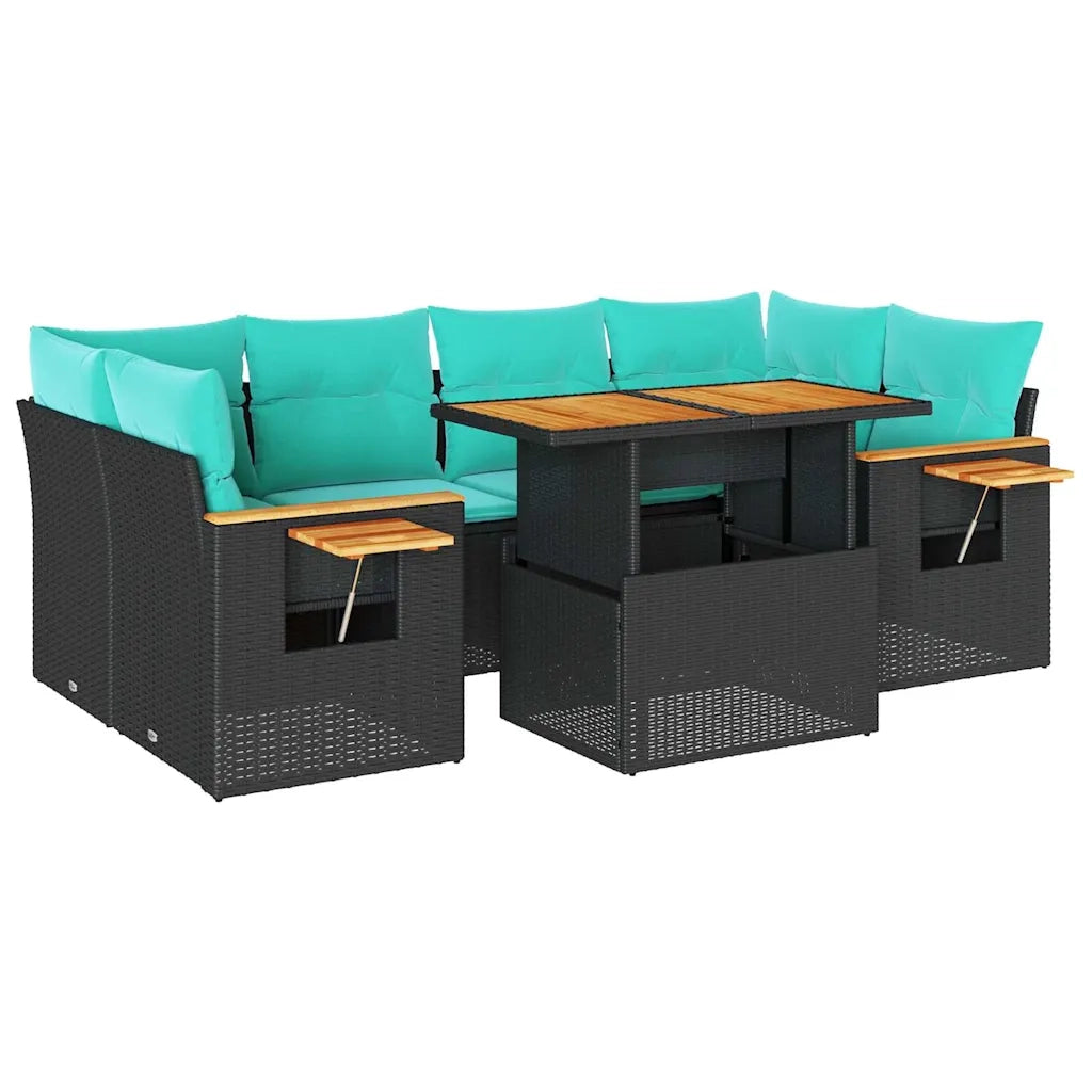 Set Divani da Giardino con Cuscini 7pz Nero Polyrattan 3327564