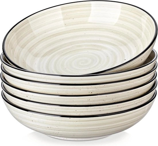 Set di Ciotole Ceramiche da 6 - Ciotole Larghe e Profonde - Grande Ciotola per la Cucina - Beige