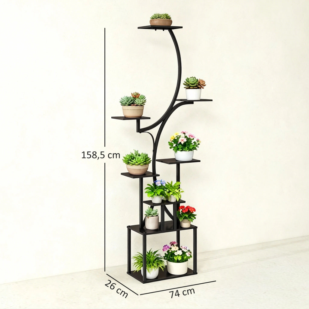 Scaffale porta piante a 8 livelli ¨C Xylo ¨C Metallo nero a forma di S 158,5 cm