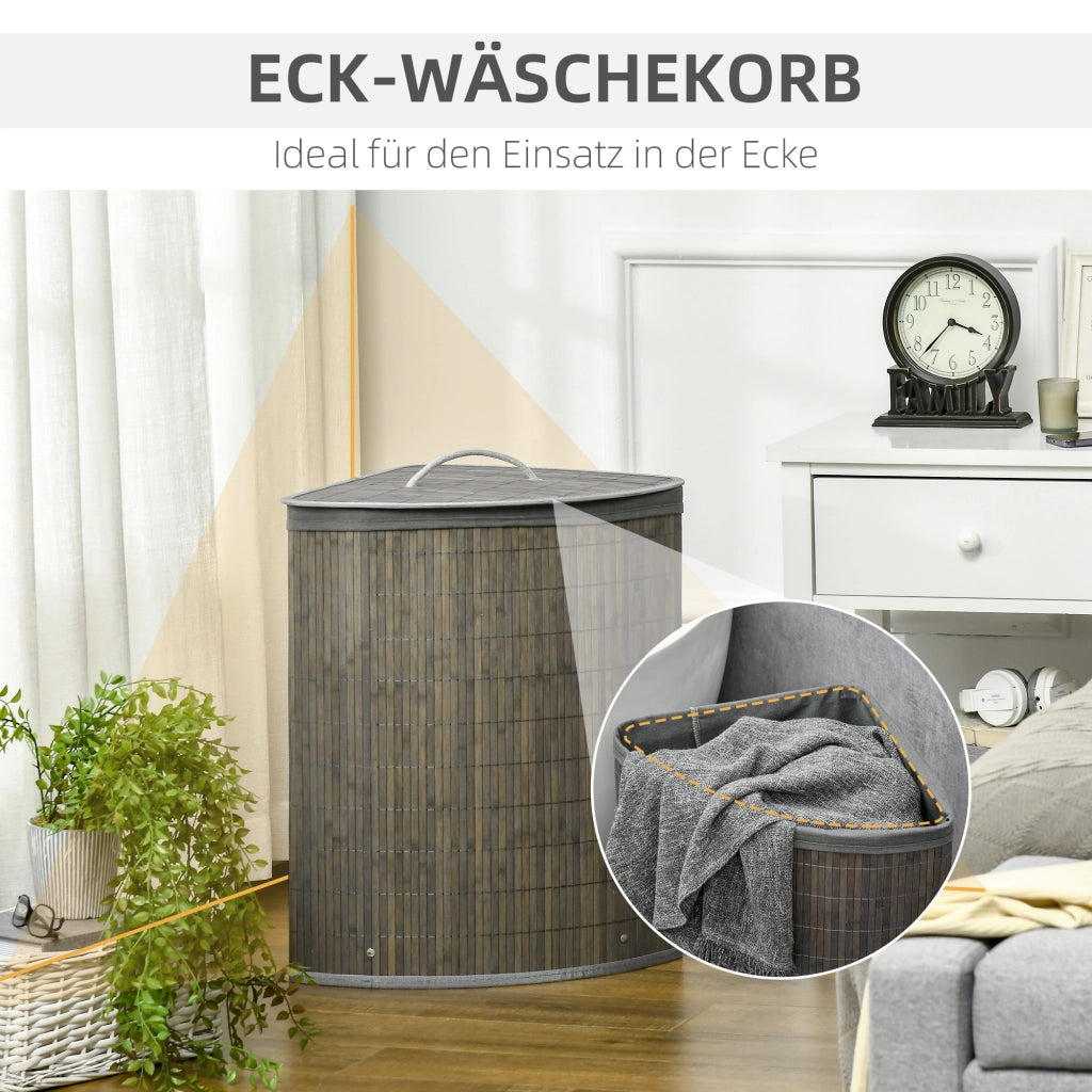 Cestino per bucato con coperchio e manico ¨C Minimal ¨C Bamb¨´ grigio 55L
