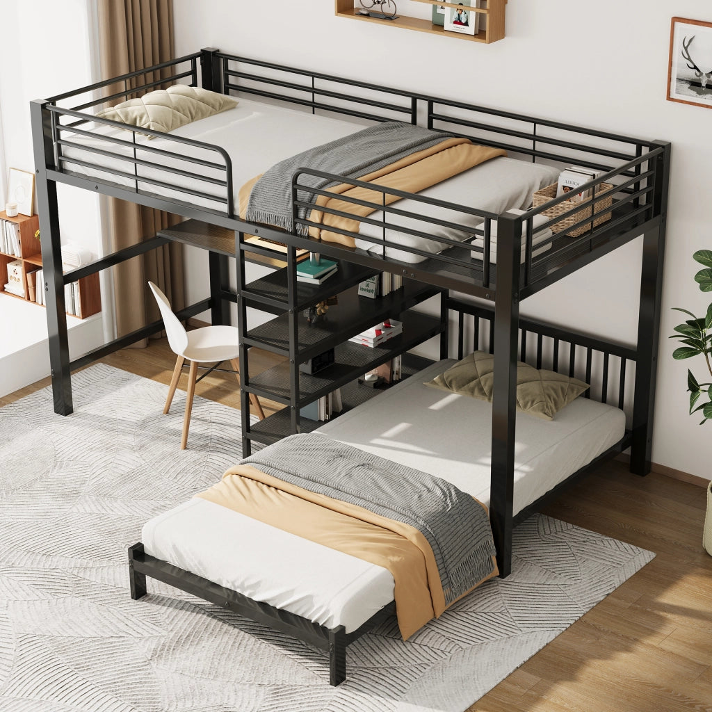 letto a castello mdf metallo nero 90 x 200 cm