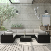 Set Divani da Giardino 9 pz con Cuscini in Polyrattan Nero 46786