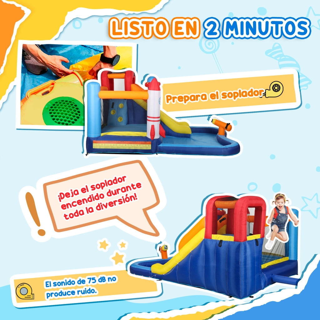 Castello Gonfiabile 5 in 1 con Scivolo Piscina e Cannone ad Acqua ¨C Xylo ¨C con Gonfiatore 550W