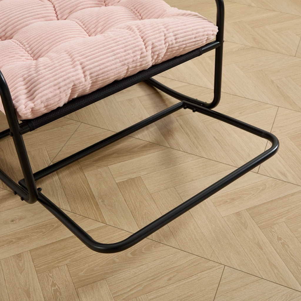 Sedia a dondolo comoda con spessa imbottitura per soggiorno e camera da letto giardino e terrazzo struttura nera cuscini rosa