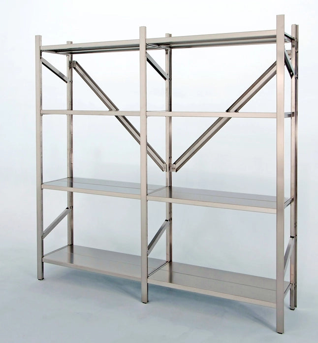 Scaffale in acciaio inox a ripiani lisci con gancio cm. 180x30x180h