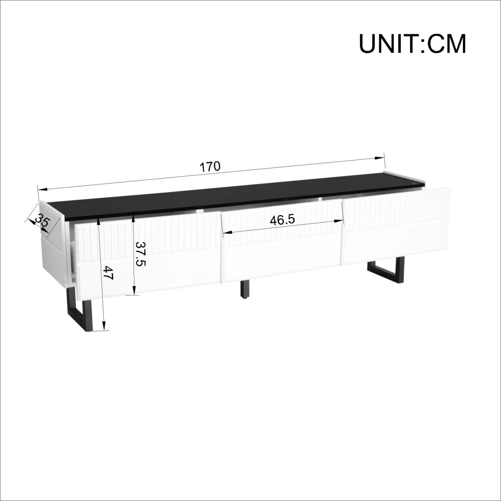 OKWISH Mobile TV con 3 Cassetti, Stile Minimalista, per Soggiorno, MDF e Pannelli di Particelle, Nero e Bianco, 170 x 35 x 47 cm