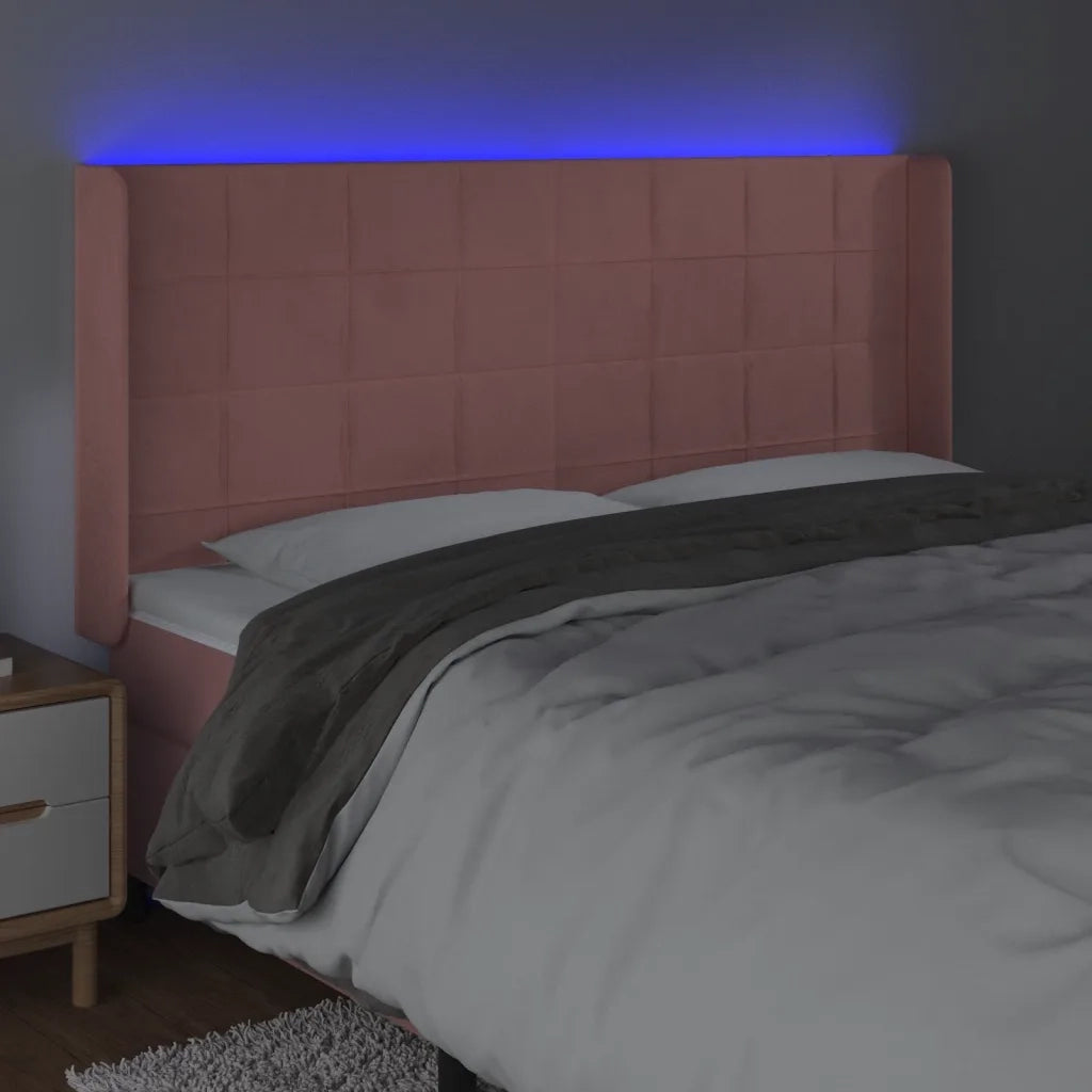 Testiera a LED rosa 163x16x118/128 cm in Velluto 3124107
