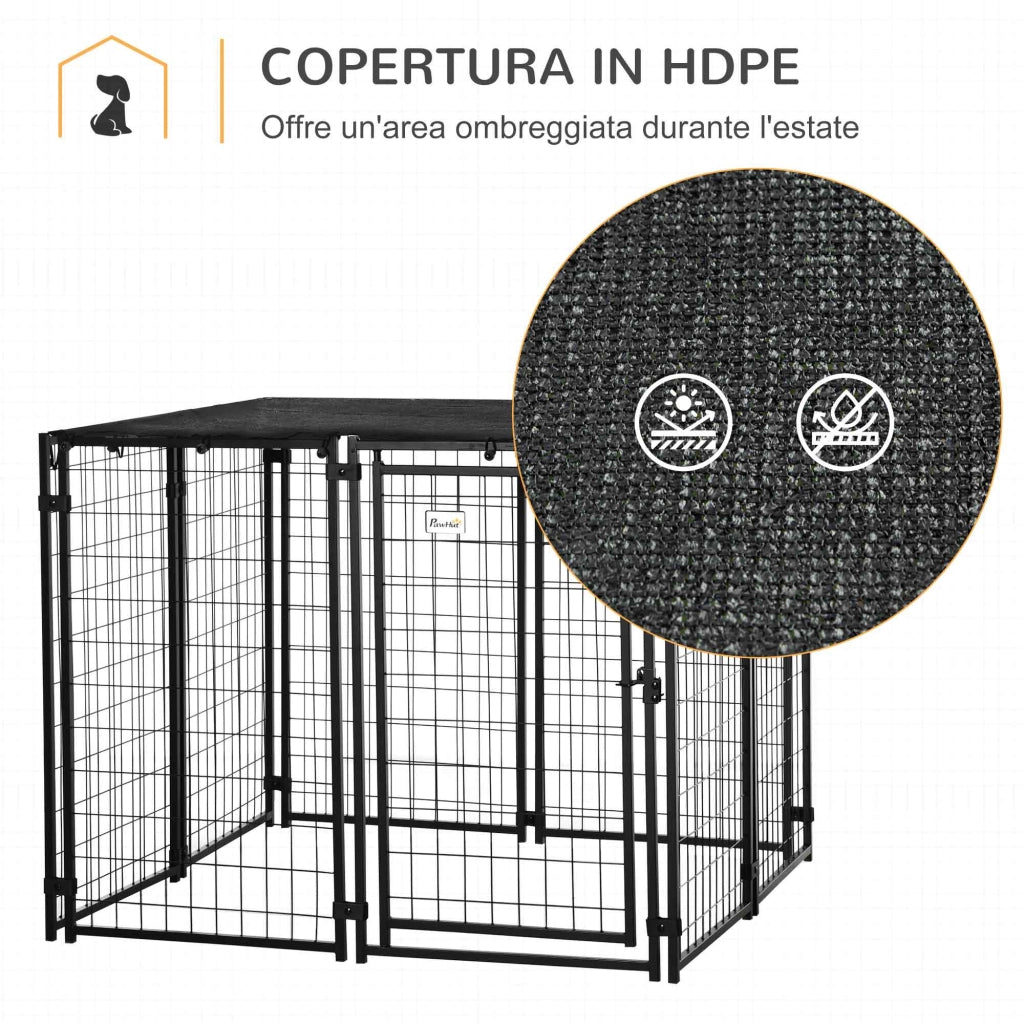 Recinto Pieghevole per Cani con Copertura ¨C Xylo ¨C 8 Pannelli, Porta Bloccabile, 141x141x113cm, Nero