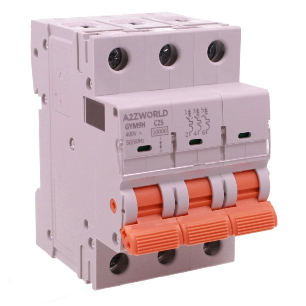 MCB Interruttore Magnetotermico Automatico Curva C 3P 3M 10000A AC 400V IP20 GYM9H, Accoppiabile Con Bobina di Sgancio GA01231 GA01232, Disponibili 16A 20A 25A 32A 40A 63A (C25A)
