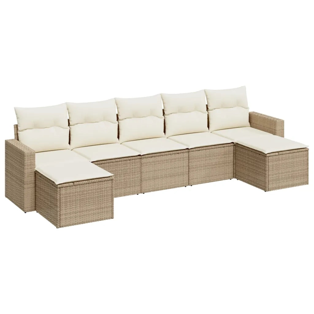Set Divani da Giardino 7 pz con Cuscini Beige in Polyrattan