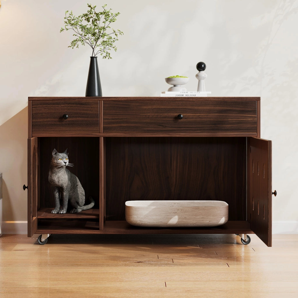 Mobile Toilette per Gatti con Porta ¨C MINIMAL ¨C Noce, 100x45x66 cm